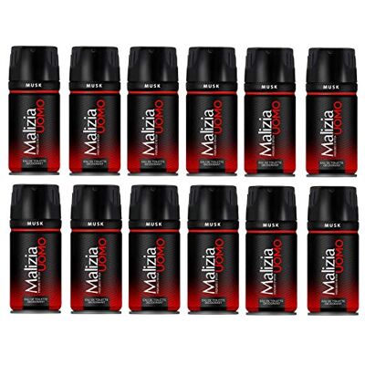 Malizia Musk Lot de 12 désodorisants pour homme 150 ml Spray soin du corps - Publicité Malizia Musk Lot de 12 désodorisants pour homme 150 ml Spray soin du corps - Publicité