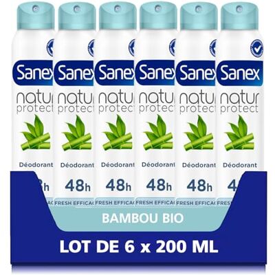 Sanex , Déodorant Spray Natur Protect, Bambou Bio Fresh, 6 x 200 ml Déodorant spray, Sensation fraîcheur immédiate et protection anti-odeurs 48h, Au bambou naturel et formule sans alcool* - Publicité Sanex , Déodorant Spray Natur Protect, Bambou Bio Fresh, 6 x 200 ml Déodorant spray, Sensation fraîcheur immédiate et protection anti-odeurs 48h, Au bambou naturel et formule sans alcool* - Publicité