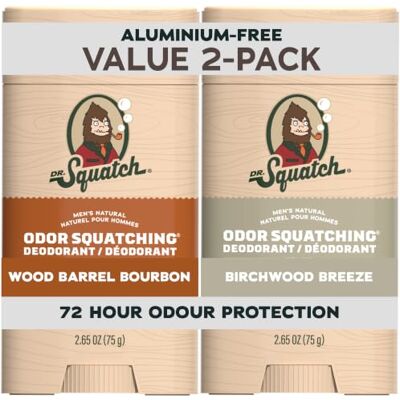 Dr. Squatch 2.65oz Wide Stick Deodorant 2-Pack Wood Barrel Bourbon, Birchwood Breeze - Publicité Dr. Squatch 2.65oz Wide Stick Deodorant 2-Pack Wood Barrel Bourbon, Birchwood Breeze - Publicité