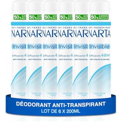 Narta Déodorant Femme Invisible Anti-Transpirant Spray Efficacité 48h Anti-Traces Blanches Sans Alcool lot de 6x200ml - Publicité Narta Déodorant Femme Invisible Anti-Transpirant Spray Efficacité 48h Anti-Traces Blanches Sans Alcool lot de 6x200ml - Publicité
