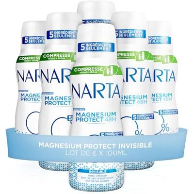 Narta Déodorant Spray Compressé Magnésium Protect 48H Lot de 6x100ml 5 ingrédients, Sans sels aluminium, Sans alcool, Anti-traces blanches et jaunes, Composition minimale, Efficace 48H - Publicité Narta Déodorant Spray Compressé Magnésium Protect 48H Lot de 6x100ml 5 ingrédients, Sans sels aluminium, Sans alcool, Anti-traces blanches et jaunes, Composition minimale, Efficace 48H - Publicité