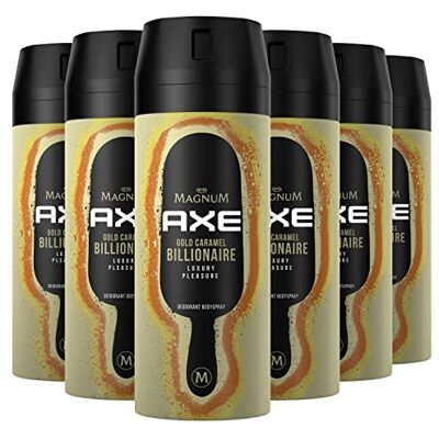 AXE Lot de 6 déodorants pour le corps Gold Caramel Billionaire Limited Edition 150 ml Sans aluminium Déodorant pour homme contre les bactéries responsables des odeurs et les odeurs désagréables - Publicité AXE Lot de 6 déodorants pour le corps Gold Caramel Billionaire Limited Edition 150 ml Sans aluminium Déodorant pour homme contre les bactéries responsables des odeurs et les odeurs désagréables - Publicité