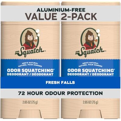 Dr. Squatch Natural Deodorant for Men 2 Pack Fresh Falls – Odor-Squatching Men's Deodorant Aluminum Free (2.65 oz, 2 Pack) - Publicité Dr. Squatch Natural Deodorant for Men 2 Pack Fresh Falls – Odor-Squatching Men's Deodorant Aluminum Free (2.65 oz, 2 Pack) - Publicité