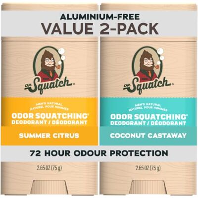 Dr. Squatch Déodorant naturel pour homme sans aluminium avec charbon actif et post-biotiques pour jusqu'à 72 heures de protection contre les odeurs corporelles – Summer Citrus, Coconut Castaway 75 g - Publicité Dr. Squatch Déodorant naturel pour homme sans aluminium avec charbon actif et post-biotiques pour jusqu'à 72 heures de protection contre les odeurs corporelles – Summer Citrus, Coconut Castaway 75 g - Publicité