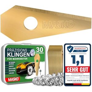 Masko ® Lames de Rechange pour Tondeuses-Robots Lames de Tondeuses universelles y compris vis Innovantes Revêtement en Titane Compatible avec Bosch 30 pièces - Publicité Masko ® Lames de Rechange pour Tondeuses-Robots Lames de Tondeuses universelles y compris vis Innovantes Revêtement en Titane Compatible avec Bosch 30 pièces - Publicité