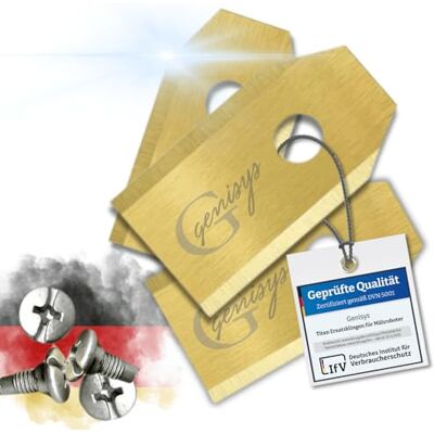Genisys Lot de 30 lames de rechange en titane compatibles avec les lames de robot tondeuse Husqvarna Automower LongLife Incassables Certifiées DIN EN 50636 - Publicité Genisys Lot de 30 lames de rechange en titane compatibles avec les lames de robot tondeuse Husqvarna Automower LongLife Incassables Certifiées DIN EN 50636 - Publicité