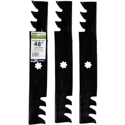 MaxPower Lot de 3 Lames de Tondeuse 3-en-1 commerciales tondeuses John Deere 122 cm Remplace Le numéro OEM GX21784, GX21786, GY20852 - Publicité MaxPower Lot de 3 Lames de Tondeuse 3-en-1 commerciales tondeuses John Deere 122 cm Remplace Le numéro OEM GX21784, GX21786, GY20852 - Publicité