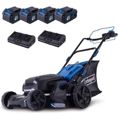 Scheppach BC-MP470-X Tondeuse à Gazon sans Fil 4 Batteries et 2 chargeurs - Publicité Scheppach BC-MP470-X Tondeuse à Gazon sans Fil 4 Batteries et 2 chargeurs - Publicité