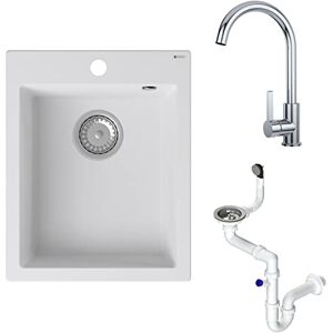GM GranMaster GRANMASTER Ivo Évier Cuisine Granit 1 bac avec robinet, siphon sans égouttoir Evier de cuisine résistant à la saleté, antibactérien assemblage facile 40x50x19,2cm Evier cuisine Blanc - Publicité GM GranMaster GRANMASTER Ivo Évier Cuisine Granit 1 bac avec robinet, siphon sans égouttoir Evier de cuisine résistant à la saleté, antibactérien assemblage facile 40x50x19,2cm Evier cuisine Blanc - Publicité