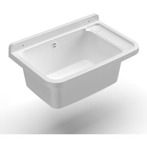 Adventa : Évier en résine PP, fixation murale, avec siphon et bonde, résistant aux acides d'usage commun, buanderie, garage, extérieur, 57 L x 36,5 P x 16 cm, blanc - Publicité Adventa : Évier en résine PP, fixation murale, avec siphon et bonde, résistant aux acides d'usage commun, buanderie, garage, extérieur, 57 L x 36,5 P x 16 cm, blanc - Publicité