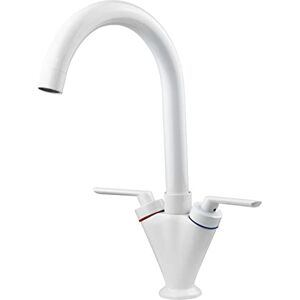 Xcel Home ™ Robinet d'évier de cuisine blanc col de cygne avec tuyaux raccords standard Double/double leviers Laiton massif Monobloc à bec pivotant à 360 degrés 1 pièce - Publicité Xcel Home ™ Robinet d'évier de cuisine blanc col de cygne avec tuyaux raccords standard Double/double leviers Laiton massif Monobloc à bec pivotant à 360 degrés 1 pièce - Publicité