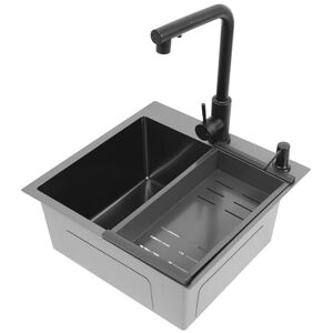 Donened Évier en acier inoxydable avec robinet extensible, 45 x 45 cm, noir, encastrable, évier de cuisine avec égouttoir, distributeur de savon, tuyau de siphon - Publicité Donened Évier en acier inoxydable avec robinet extensible, 45 x 45 cm, noir, encastrable, évier de cuisine avec égouttoir, distributeur de savon, tuyau de siphon - Publicité