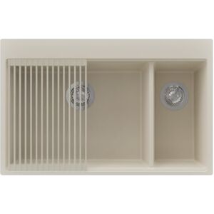 Primagran Evier Cuisine en Granit Beige 78x50cm, Lavabo 2 bacs + Kit de Vidage + Égouttoir Enroulable, Évier à Encastrer au Meuble 80cm Oslo S065 - Publicité Primagran Evier Cuisine en Granit Beige 78x50cm, Lavabo 2 bacs + Kit de Vidage + Égouttoir Enroulable, Évier à Encastrer au Meuble 80cm Oslo S065 - Publicité