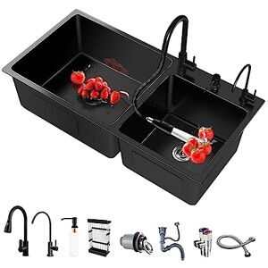 BIGYOUZI Double Noir Évier de Cuisine 2 Bacs Inox un Distributeur de Distributeur de savon Avec robinet extractible et robinet purificateur d'eau, accessoires pour évier de cuisine (Noir, 78 * 43CM) - Publicité BIGYOUZI Double Noir Évier de Cuisine 2 Bacs Inox un Distributeur de Distributeur de savon Avec robinet extractible et robinet purificateur d'eau, accessoires pour évier de cuisine (Noir, 78 * 43CM) - Publicité