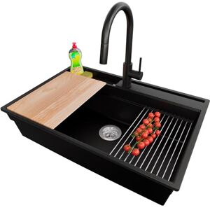 Primagran Evier Cuisine en Granit Noir 78x53cm, Lavabo 1 bac + Robinet 40x20cm + Set d’accessoires, Évier à Encastrer al mueble 80cm Oslo Pocket S405 - Publicité Primagran Evier Cuisine en Granit Noir 78x53cm, Lavabo 1 bac + Robinet 40x20cm + Set d’accessoires, Évier à Encastrer al mueble 80cm Oslo Pocket S405 - Publicité