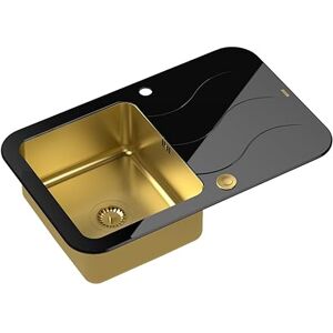 Quadron Evier en verre cuisine Dimensions 78 x 50 x 19 cm, couleur: Noir + Doré GLEN 211 verre trempé monocuve Evier de cuisine en acier inoxydable 1 bac Evier avec égouttoir - Publicité Quadron Evier en verre cuisine Dimensions 78 x 50 x 19 cm, couleur: Noir + Doré GLEN 211 verre trempé monocuve Evier de cuisine en acier inoxydable 1 bac Evier avec égouttoir - Publicité