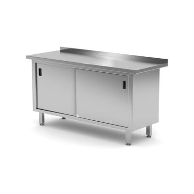 HENDI Table de travail armoire murale, cabinet table, meuble bas avec plan de travail, meuble de cuisine, armoire, soudée, portes coulissantes, avec un dosseret, 1600x600x(H)850 mm, acier inoxydable - Publicité HENDI Table de travail armoire murale, cabinet table, meuble bas avec plan de travail, meuble de cuisine, armoire, soudée, portes coulissantes, avec un dosseret, 1600x600x(H)850 mm, acier inoxydable - Publicité