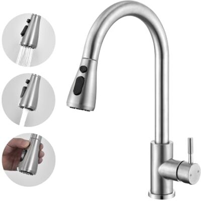 HOMELODY Robinet de Cuisine avec Douchette Extractible, Inox, Bec Pivotant 360°, Mitigeur Évier 3 Jets & Pause, pour Cuisine, Bar, Camping et Bateau - Publicité HOMELODY Robinet de Cuisine avec Douchette Extractible, Inox, Bec Pivotant 360°, Mitigeur Évier 3 Jets & Pause, pour Cuisine, Bar, Camping et Bateau - Publicité