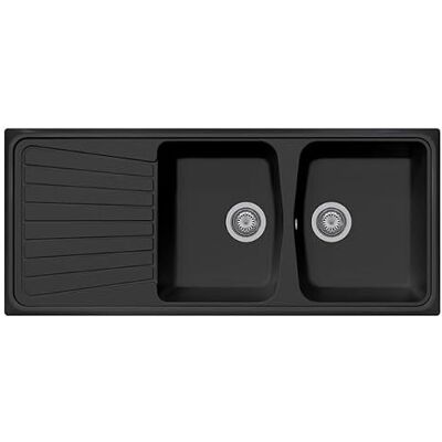 Plados Évier composite SP1162 deux bacs plus égouttoir + planche à découper bois (Noir Ebony) - Publicité Plados Évier composite SP1162 deux bacs plus égouttoir + planche à découper bois (Noir Ebony) - Publicité