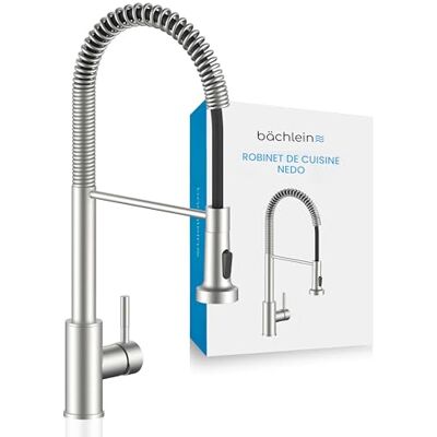 Bächlein Robinet de cuisine pivotant à 360 degrés (acier inoxydable brossé) – Mitigeur d'évier en acier inoxydable à une main avec col flexible et douche avec bouton d'interrupteur, robinet d'eau pour - Publicité Bächlein Robinet de cuisine pivotant à 360 degrés (acier inoxydable brossé) – Mitigeur d'évier en acier inoxydable à une main avec col flexible et douche avec bouton d'interrupteur, robinet d'eau pour - Publicité