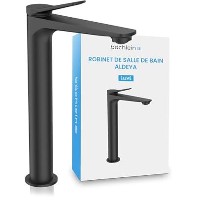 Bächlein Mitigeur de salle de bain Aldeya haut au design moderne, mitigeur monocommande extra haut pour lavabo surélevé avec kit de montage, Robinet de salle de bain Noir Mat - Publicité Bächlein Mitigeur de salle de bain Aldeya haut au design moderne, mitigeur monocommande extra haut pour lavabo surélevé avec kit de montage, Robinet de salle de bain Noir Mat - Publicité