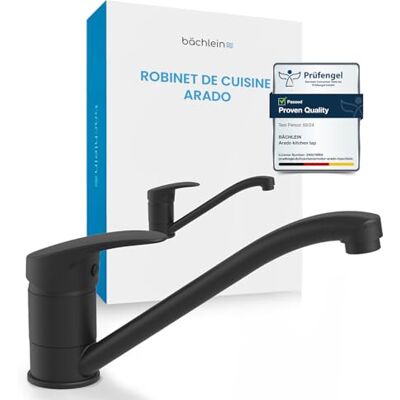Bächlein Mitigeur de cuisine pivotant à 360 degrés (noir mat) – Mitigeur d'évier à levier unique avec bec pivotant à 360° – Robinet pour la cuisine au design extra solide - Publicité Bächlein Mitigeur de cuisine pivotant à 360 degrés (noir mat) – Mitigeur d'évier à levier unique avec bec pivotant à 360° – Robinet pour la cuisine au design extra solide - Publicité