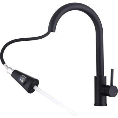 HOMELODY Robinet de Cuisine Noir avec Affichage de Température LED, Mitigeur Extractible Haute Pression en Acier Inoxydable, 2 Modes de Jet, Installation Facile - Publicité HOMELODY Robinet de Cuisine Noir avec Affichage de Température LED, Mitigeur Extractible Haute Pression en Acier Inoxydable, 2 Modes de Jet, Installation Facile - Publicité
