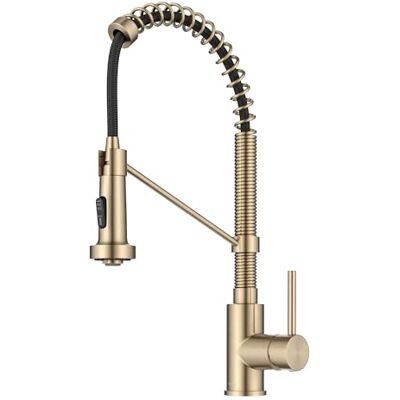 Kraus KPF-1610SFACB Bolden Robinet de cuisine à poignée unique de 45,7 cm de style commercial avec pulvérisateur à double fonction, bronze champagne antique sans taches - Publicité Kraus KPF-1610SFACB Bolden Robinet de cuisine à poignée unique de 45,7 cm de style commercial avec pulvérisateur à double fonction, bronze champagne antique sans taches - Publicité