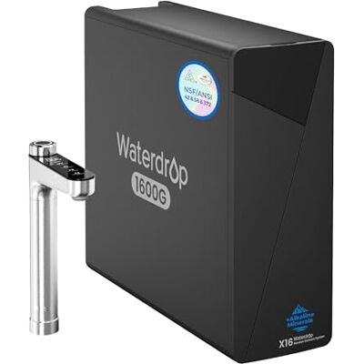 Waterdrop X16 Système d'Osmose Inverse Alcalin avec Minéraux pH+, 1600 GPD Certifié NSF/ANSI 58 et 372, Ratio 3:1, Osmoseur sous Évier sans Réservoir, sans BPA, pour Familles Nombreuses - Publicité Waterdrop X16 Système d'Osmose Inverse Alcalin avec Minéraux pH+, 1600 GPD Certifié NSF/ANSI 58 et 372, Ratio 3:1, Osmoseur sous Évier sans Réservoir, sans BPA, pour Familles Nombreuses - Publicité
