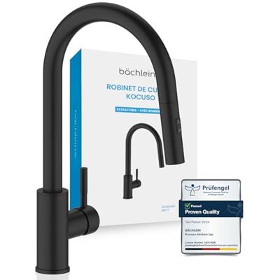 Bächlein Kocuso Robinet de cuisine pivotant à 360 degrés (noir mat) Mitigeur d'évier en acier inoxydable avec tuyau extensible et douchette avec bouton de commutation Robinet de cuisine - Publicité Bächlein Kocuso Robinet de cuisine pivotant à 360 degrés (noir mat) Mitigeur d'évier en acier inoxydable avec tuyau extensible et douchette avec bouton de commutation Robinet de cuisine - Publicité