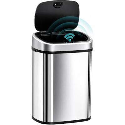 HOMCOM Poubelle de Cuisine Automatique 58L en Acier Inoxydable Argent Poubelle à Capteur de Mouvement Sans Contact ou Ouverture Manuelle, Anneau de Maintien, Fonctionne sur Piles - Publicité HOMCOM Poubelle de Cuisine Automatique 58L en Acier Inoxydable Argent Poubelle à Capteur de Mouvement Sans Contact ou Ouverture Manuelle, Anneau de Maintien, Fonctionne sur Piles - Publicité
