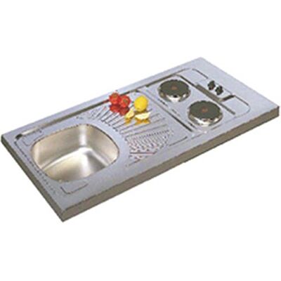 MODERNA Evier cuisinette en inox F17, hauteur 5 cm, 1 cuve, 2 plaques électriques intégrées puissance totale 3000 Watts, vidage - Publicité MODERNA Evier cuisinette en inox F17, hauteur 5 cm, 1 cuve, 2 plaques électriques intégrées puissance totale 3000 Watts, vidage - Publicité
