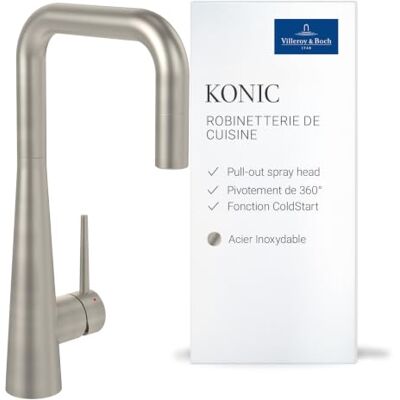 Robinet de Cuisine Villeroy und Boch Konic - Acier inoxydable, pivotant 360°, douche extractible - Publicité Robinet de Cuisine Villeroy und Boch Konic - Acier inoxydable, pivotant 360°, douche extractible - Publicité