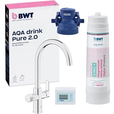 BWT AQA drink Pure 2.0 ZINC + MP200 Robinet de cuisine chromé avec bec C extractible, douchette d'évier pivotante Eau potable parfaitement filtrée ZINC+Magnésium - Publicité BWT AQA drink Pure 2.0 ZINC + MP200 Robinet de cuisine chromé avec bec C extractible, douchette d'évier pivotante Eau potable parfaitement filtrée ZINC+Magnésium - Publicité