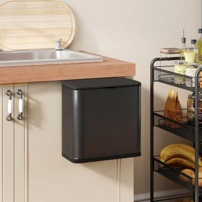 HOMCOM Poubelle suspendue 8L acier inoxydable couvercle pression noir Poubelle, bac intérieur amovible, pour porte de placard cuisine, sous évier, chambre, bureau - Publicité HOMCOM Poubelle suspendue 8L acier inoxydable couvercle pression noir Poubelle, bac intérieur amovible, pour porte de placard cuisine, sous évier, chambre, bureau - Publicité