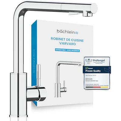 Bächlein Varvaro Robinet de cuisine pivotant à 360 degrés (chrome) Mitigeur d'évier en acier inoxydable avec tuyau extensible et douchette avec interrupteur - Publicité Bächlein Varvaro Robinet de cuisine pivotant à 360 degrés (chrome) Mitigeur d'évier en acier inoxydable avec tuyau extensible et douchette avec interrupteur - Publicité