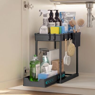 SONGMICS Rangement sous Évier à 2 Étages, Tiroir Coulissant Rangement Cuisine, Acier Inoxydable, Noir d'encre, Collection GLORA KCS214B101 - Publicité SONGMICS Rangement sous Évier à 2 Étages, Tiroir Coulissant Rangement Cuisine, Acier Inoxydable, Noir d'encre, Collection GLORA KCS214B101 - Publicité