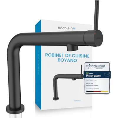 Bächlein Robinet de cuisine Boyano (noir mat) Mitigeur d'évier orientable monocommande en laiton de qualité supérieure Robinet de cuisine avec levier orienté vers l'avant - Publicité Bächlein Robinet de cuisine Boyano (noir mat) Mitigeur d'évier orientable monocommande en laiton de qualité supérieure Robinet de cuisine avec levier orienté vers l'avant - Publicité