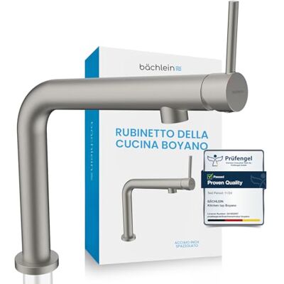 Bächlein Robinet de cuisine Boyano (acier inoxydable brossé) Mitigeur d'évier pivotant à une main en laiton de qualité supérieure Robinet de cuisine avec levier orienté vers l'avant - Publicité Bächlein Robinet de cuisine Boyano (acier inoxydable brossé) Mitigeur d'évier pivotant à une main en laiton de qualité supérieure Robinet de cuisine avec levier orienté vers l'avant - Publicité