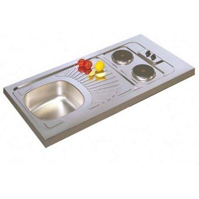 Moderna Evier cuisinette inox 18-10 lisse a poser avec 2 plaques electriques integrees 120x60x5 cm 1 cuve Ref CPAE120A00 - Publicité Moderna Evier cuisinette inox 18-10 lisse a poser avec 2 plaques electriques integrees 120x60x5 cm 1 cuve Ref CPAE120A00 - Publicité