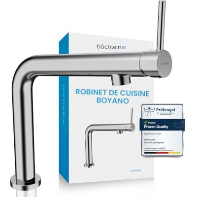Bächlein Boyano Robinet de cuisine (chromé) Robinet pivotant monocommande en laiton de qualité supérieure Robinet de cuisine avec levier vers l'avant - Publicité Bächlein Boyano Robinet de cuisine (chromé) Robinet pivotant monocommande en laiton de qualité supérieure Robinet de cuisine avec levier vers l'avant - Publicité