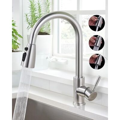 ARCORA Robinet de Cuisine Extractible Haute Pression, Robinet Pivotant 360° avec Cartouche Céramique Anti-Fuite, Acier Inoxydable, 3 Modes de Jets, pour Évier de Cuisine Haute, Nickel Brossé - Publicité ARCORA Robinet de Cuisine Extractible Haute Pression, Robinet Pivotant 360° avec Cartouche Céramique Anti-Fuite, Acier Inoxydable, 3 Modes de Jets, pour Évier de Cuisine Haute, Nickel Brossé - Publicité