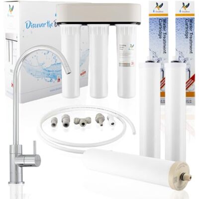 DOULTON Ensemble système HIP Trio + robinet sur pied, kit d'installation HIP Trio, réduction du calcaire, fluor + filtres céramiques Biotect Ultra, robinet sur pied et kit d’installation - Publicité DOULTON Ensemble système HIP Trio + robinet sur pied, kit d'installation HIP Trio, réduction du calcaire, fluor + filtres céramiques Biotect Ultra, robinet sur pied et kit d’installation - Publicité