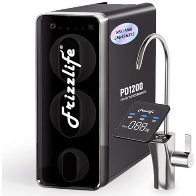 FRIZZLIFE Filtre à eau à osmose inverse 1200GPD, NSF/ANSI 42&58&372, système RO sans réservoir à 11 étapes, sous évier, rapport pur/drainage de 3:1, robinet intelligent, réduction des PFAS, PD1200 - Publicité FRIZZLIFE Filtre à eau à osmose inverse 1200GPD, NSF/ANSI 42&58&372, système RO sans réservoir à 11 étapes, sous évier, rapport pur/drainage de 3:1, robinet intelligent, réduction des PFAS, PD1200 - Publicité