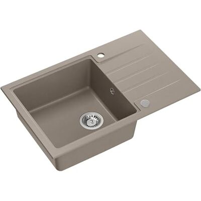 Quadron Evier de cuisine en granit PETER 111 GraniteQ, Evier encastré 1 bac en 78 x 50 x 20 cm, couleur: Soft Taupe, Evier en granit avec siphon et couvercle, bac simple avec égouttoir - Publicité Quadron Evier de cuisine en granit PETER 111 GraniteQ, Evier encastré 1 bac en 78 x 50 x 20 cm, couleur: Soft Taupe, Evier en granit avec siphon et couvercle, bac simple avec égouttoir - Publicité