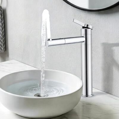 HOMELODY Robinet de lavabo haut chromé, double bec rotatif à 360° et corps, hauteur d'écoulement 215 mm en acier inoxydable robinet de salle de bain, mitigeur monocommande pour salle de bain, économie - Publicité HOMELODY Robinet de lavabo haut chromé, double bec rotatif à 360° et corps, hauteur d'écoulement 215 mm en acier inoxydable robinet de salle de bain, mitigeur monocommande pour salle de bain, économie - Publicité