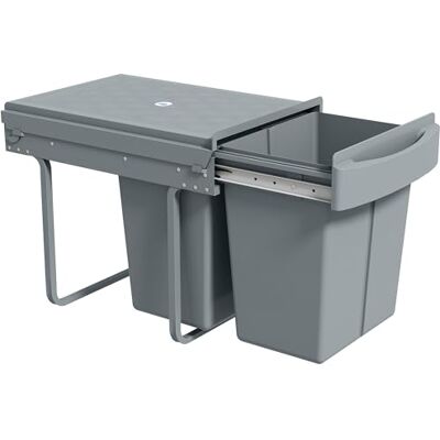 HOMCOM Poubelle sous évier, poubelle de cuisine, 2 bacs de recyclage amovibles, 20L+20L, glissement doux, poignée, couvercle avec motif diamant, gris - Publicité HOMCOM Poubelle sous évier, poubelle de cuisine, 2 bacs de recyclage amovibles, 20L+20L, glissement doux, poignée, couvercle avec motif diamant, gris - Publicité