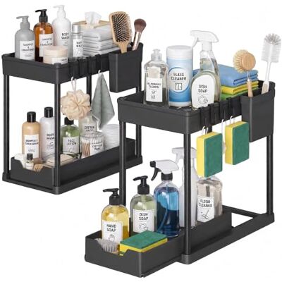 SONGMICS Lot de 2 Rangements sous Évier à 2 Étages, Tiroir Coulissant Lot de 2 Rangements Cuisine, Acier Inoxydable, Plastique PP, Noir d'encre, Collection GLORA KCS215B101 - Publicité SONGMICS Lot de 2 Rangements sous Évier à 2 Étages, Tiroir Coulissant Lot de 2 Rangements Cuisine, Acier Inoxydable, Plastique PP, Noir d'encre, Collection GLORA KCS215B101 - Publicité