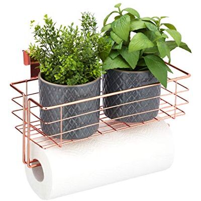 Relaxdays 2x paniers suspendus avec porte rouleau de cuisine, rangement, cuisine et bain, métal, HxLxP : 18 x 31 x 17 cm, cuivre - Publicité Relaxdays 2x paniers suspendus avec porte rouleau de cuisine, rangement, cuisine et bain, métal, HxLxP : 18 x 31 x 17 cm, cuivre - Publicité