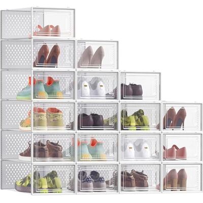 SONGMICS Boîtes à Chaussures, Rangement Chaussures en Plastique, Pliables et Empilables, pour Pointure Jusqu’à 43, Lot de 18, Transparent et Blanc Nuage LSP066W18 - Publicité SONGMICS Boîtes à Chaussures, Rangement Chaussures en Plastique, Pliables et Empilables, pour Pointure Jusqu’à 43, Lot de 18, Transparent et Blanc Nuage LSP066W18 - Publicité